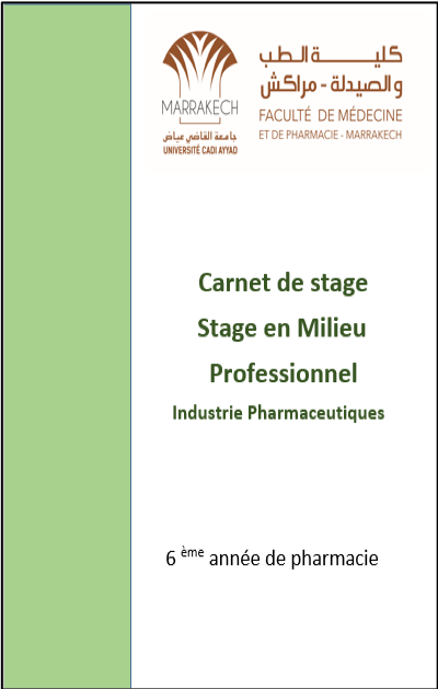Couverture — Carnet de Stage : Stage en Milieu Professionnel — Industrie Pharmaceutique (6ème année)