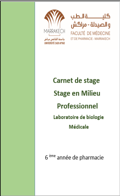 Couverture — Carnet de Stage : Stage en Milieu Professionnel — Laboratoire de Biologie Médicale (6ème année)